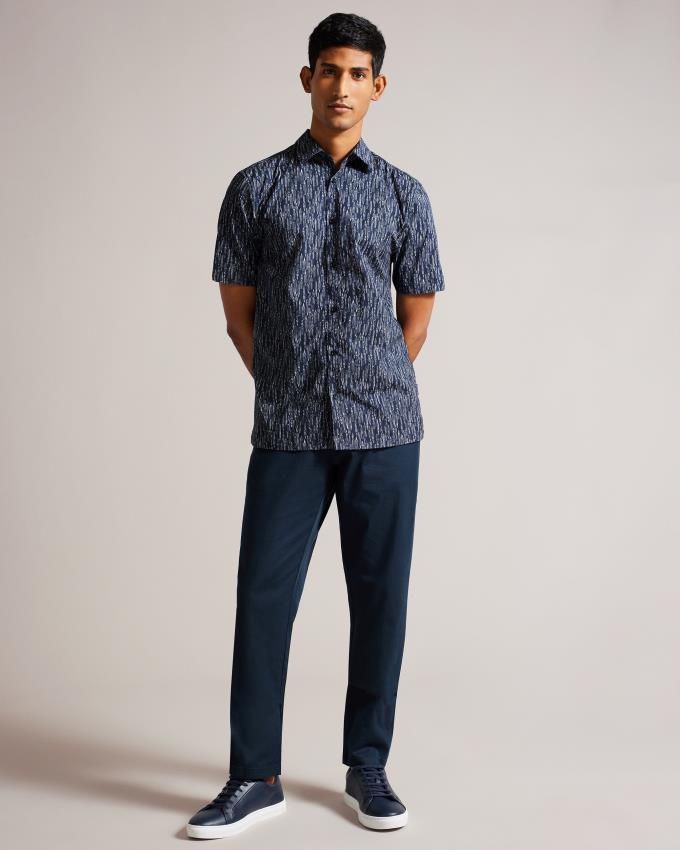 Chemises Ted Baker Short Sleeve Fountain Pen Print Bleu Marine Homme | AIQ-33467276